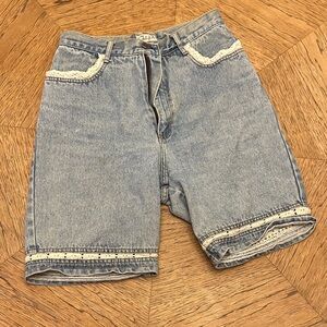 VINTAGE High Waist Denim Shorts with Lace Accents